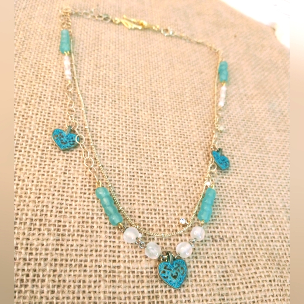 Elegant Gold and Turquoise Heart Necklace